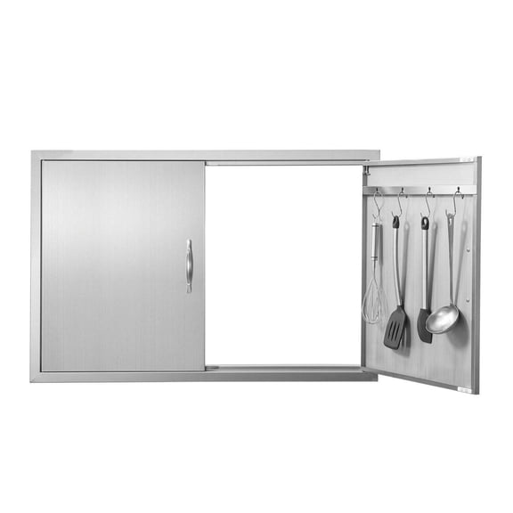 BBQ Access Door 39x26 Inch, Stainless Steel Double Outdoor Kitchen Cabinet Door, Flush Mount for Grilling Station, BBQ Island, Vertical Cabinet