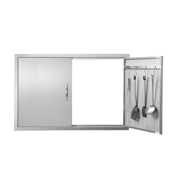 BBQ Access Door 39x26 Inch, Stainless Steel Double Outdoor Kitchen Door, Flush Mount for BBQ Island, Grilling Station, Outdoor Cabinet with Handles