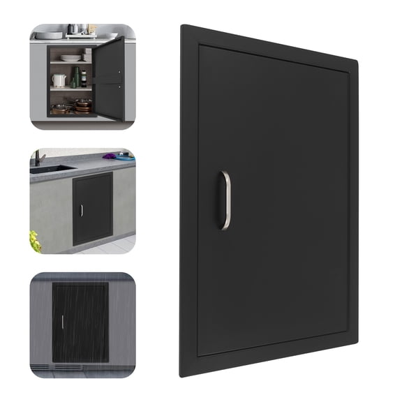 BBQ Access Door Black, 17W x 24H Inch Outdoor Kitchen Doors, Flush Mount Single Vertical Door for BBQ Island Grilling Station Storage Cabinet (Black no Vents, 17" W x 24" H)