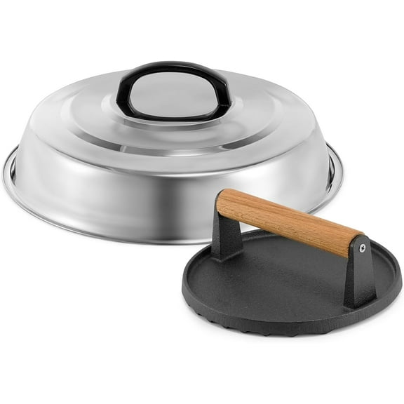 BBQ Accessories 12 Inch Round Stainless Steel Basting Cover - Cheese Melting Dome Round Cast Iron Grill Press Kit for Hamburger Bacon Steak, Best fits for Blackstone Camp Chef Flat Top Griddle Grill