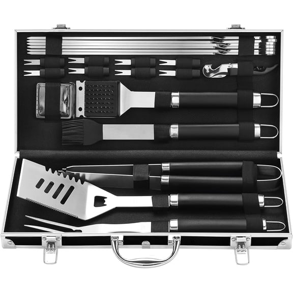 BBQ Accessories Grill Tools Set - 22PCS Stainless Steel Barbecue for Outdoor with Black Aluminum Case Christmas Grilling Gifts Men & Dad -Grill Kit