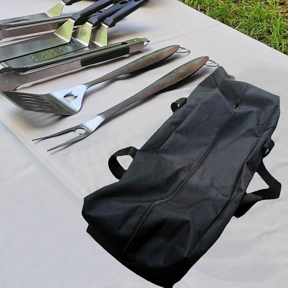 BBQ Accessories Storage Bag,26.7x5.5x8.6inch Large Capacity Black Oxford Cloth Barbecue Tool Sets Storage Container, for Extended Trips or Weekend Getaways