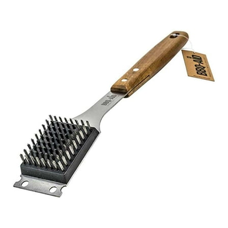 BBQ-Aid Grill Brush and Scraper for Barbecue – Grill Brush for Outdoor Grill with Extended, Large Wooden Handle and Replaceable Stainless Steel Bristles Head –No Scratch- BBQ Grill Brush for Any Grill