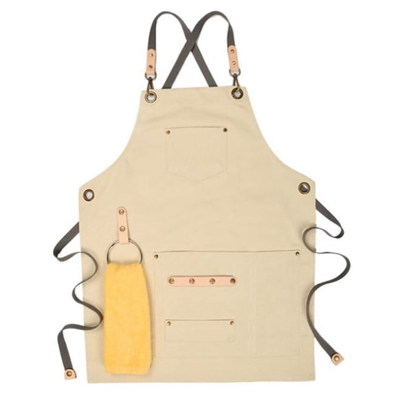 BBQ Apron Bib Chef Kitchen Female Men Barista Bartender Pocket Family Barber Coffee Restaurant Creamy-White