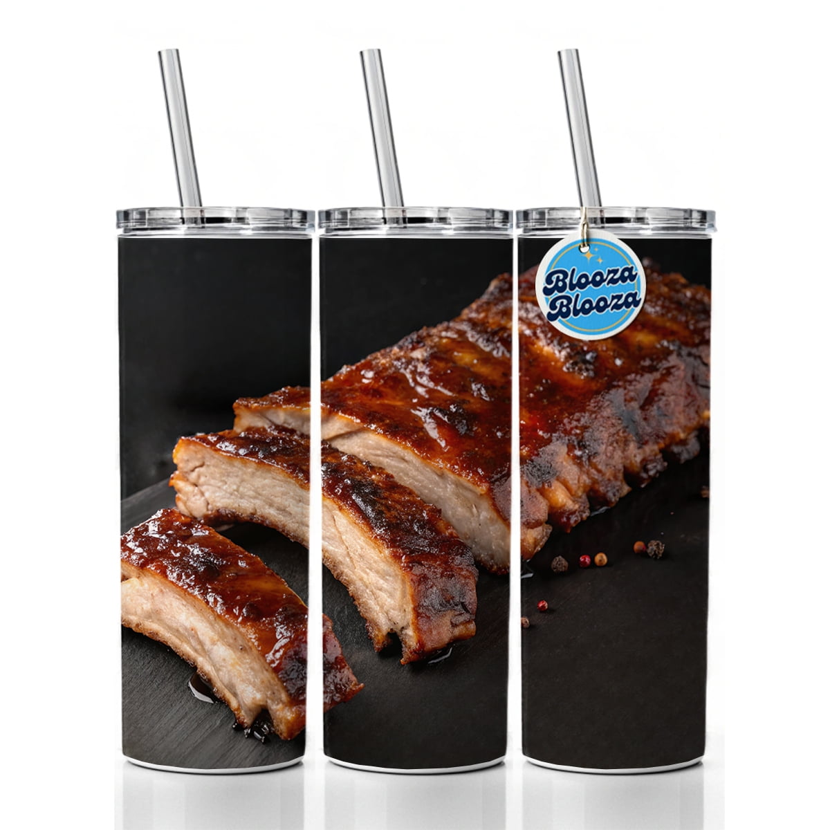 BBQ Baby Back Ribs 20oz Insulated Water Bottle Skinny Tumbler Includes ...