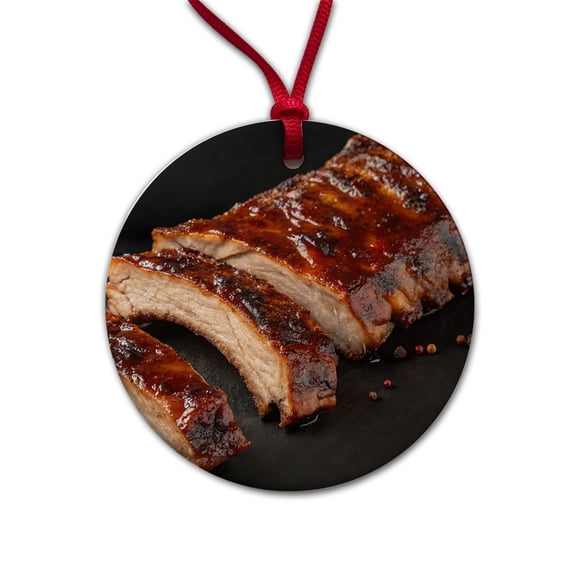 BBQ Baby Back Ribs Christmas Tree Holiday Round Ceramic Ornament