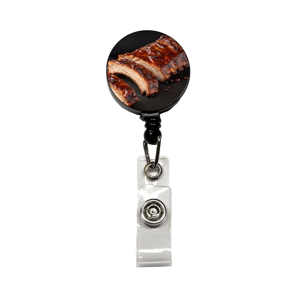 BBQ Baby Back Ribs Retractable Reel ID Badge Key Card Name Tag Holder with Clip