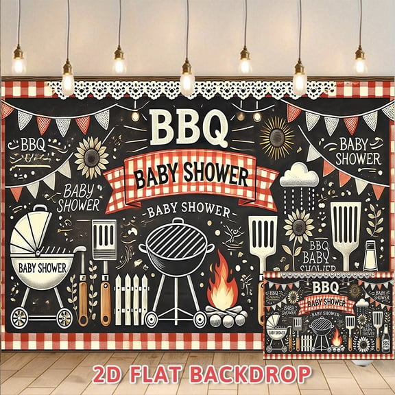 BBQ Baby Shower Backdrop, Retro Plaid Barbecue Style Decorative Background, Perfect for Baby Shower Outdoor Courtyard Party Gathering Scene