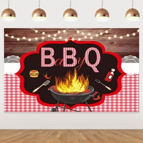 BBQ Baby Shower Party Backdrop Rustic Wood Red Gingham Photography Background Summer Park Decoration Kids Adult Bridal Shower Photoshoot Photo Booth Banners Studio Props