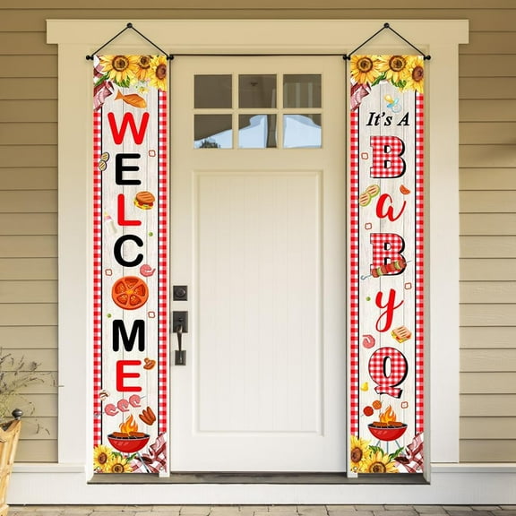 BBQ Baby Shower Porch Sign Banner It's A Baby Q Banner with Sunflower Rustic Barbecue Welcome Door Banner for Gender Reveal & Picnic Party Supplies