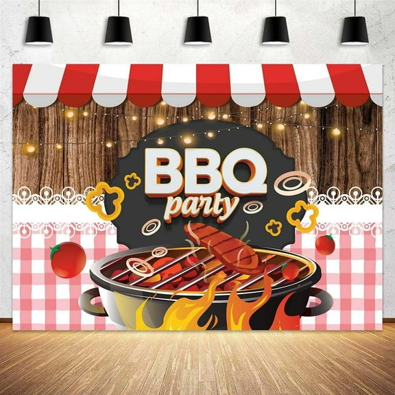 BBQ Backdrop Courtyard Outdoor Backyard Oven BBQ Photograph Backdrop Summer Barbecue Picnic Outdoor Party Banner Cake Table Decorations BBQ Party Backgrounds Photo Booth Props