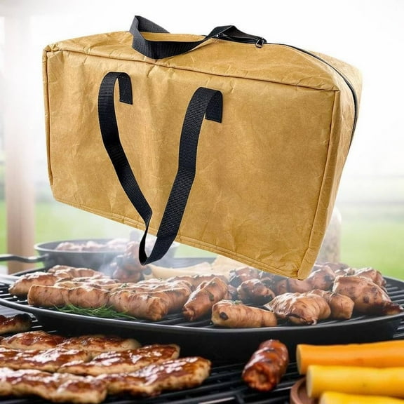 BBQ Blanket for Resting Meat, Barbecue Aluminum Insulated Bag with Wide Mouth and Zipper, Reusable BBQ Blanket Bag with Handle Strap, for Large Brisket, Beef, Pork Shoulders, Turkeys