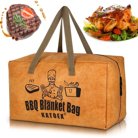 BBQ Blanket for Resting Meat, Insulated Brisket Resting Blanket for Smoking, Reusable BBQ Blanket Bag with Handle Strap & Wide Mouth for Large Briskets/Pork Shoulders/Turkeys/Picnic BBQ Party (18in)