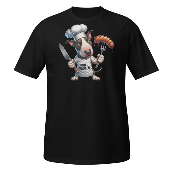 BBQ Bull Terrier Grumpy Grill Master Dog Funny Sausage Chef Unisex T-Shirt, up to Size 5XL