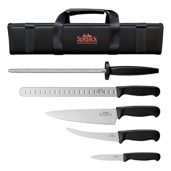 BBQ Butcher's Knife Set for Men. Brisket Trimming and Meat Slicing Knives, 8 Inch Chef's Blade, 3.5 Inch Paring Knife and 10 Inch Sharpening Hone. Sturdy Storage and Transport Case.