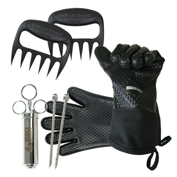 BBQ Butler Kit - Bear Paws Shredders - Silicone Gloves - Meat Injector