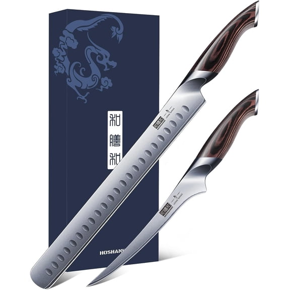 BBQ Carving Knife Set, Brisket Slicing & Boning Knife for Meat Cutting, Professional Ultra Sharp Butcher Carving Knife in Japanese High Carbon Steel