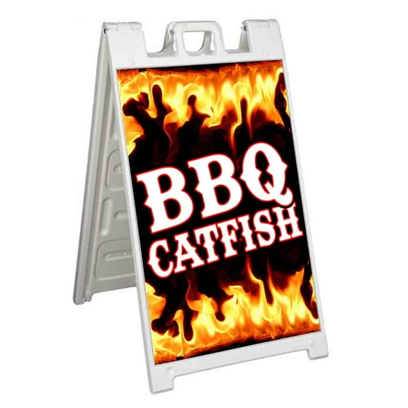 BBQ Catfish (24" X 36") Standard A-Frame Signicade, Includes Decal Applied To Stand