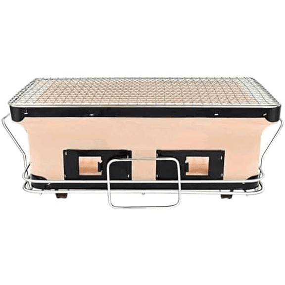 BBQ Charcoal Grill, Japanese Ceramic Clay BBQ Hibachi Grill Portable Yakitori Stove with Food Tongs for Camping, Outdoor, Indoor, Beige$$Garden & Patio