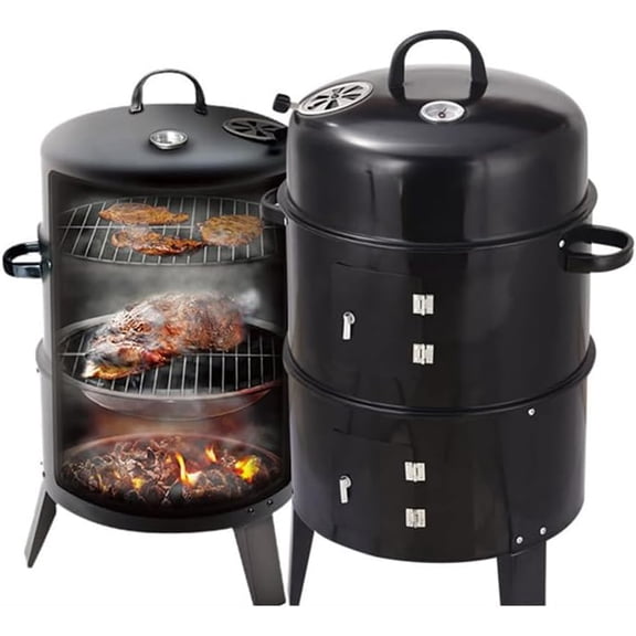 BBQ Charcoal Smoker for Meat 15 Inch Heavy Duty BBQ Charcoal Grills Vertical Barbecue Smokers Grill for Outdoor Cooking Patio Backyard Picnic Party