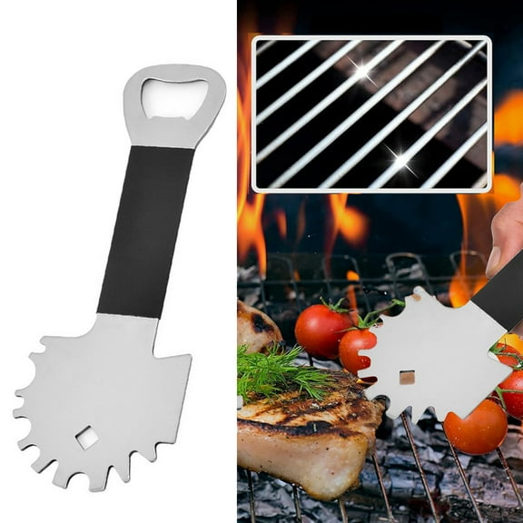 BBQ Cleaning Tools, Stainless Steel Grill Scraper with Bottle Opener, Outdoor Rack and Mesh Cleaner for Easy Grill Maintenance and Cleaning