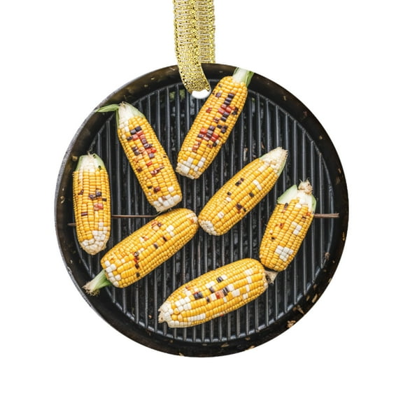 BBQ Corn on the Cob on a Grill Food Lovers Foodie Novelty Holiday Christmas Ornament Xmas Tree Gift (Flat Design Printed on Ceramic, Not 3D)