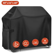 BBQ Grill Cover 58, Gas Grill Cover Waterproof & UV Resistant 420D Oxford Fabric Barbecue Cover with Windproof Straps & Drawstring, Fits Weber Char-Broil Nexgrill Brinkmann, Black