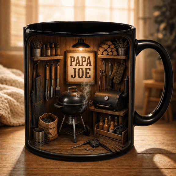 BBQ Dad Custom Mug, Black Accent Coffee Mug for Father’s Day Grill Gifts