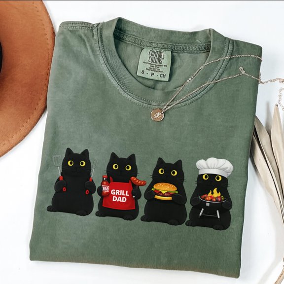BBQ Dad Shirt, Grill Dad Shirt, Funny Dad Shirt, Black Cat Shirt, Father Day Gift, Grilling Shirt, Dad Sweatshirt, Cat Lover Gift, Unisex T-Shirt