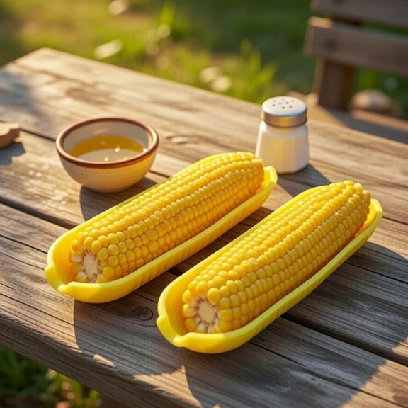 BBQ Essential Yellow Corn Cob Plates - Chef Craft Select 2-Piece Durable Plastic Corn Holders, Perfect for Grilling, Outdoor Cookouts and Picnics