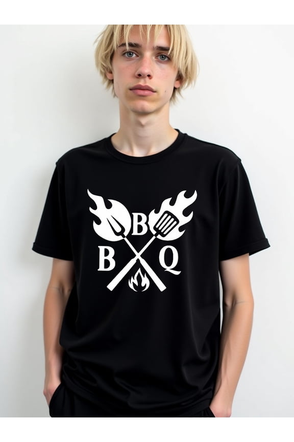 BBQ Flame Fork T-Shirt Men t-shirt black elegantly limited edition Weekend casual wear Stylish summer outerwear Retro Unisex Shirt Graphic Tee tshirts