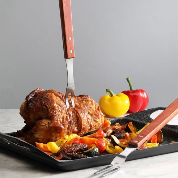 BBQ Fork with Wood Handle, Stainless Steel, 13-Inch