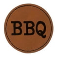 thumbnail image 1 of BBQ Fun Text 2.5" Faux Leather Round Engraved Iron-On Patch - Brown, 1 of 6