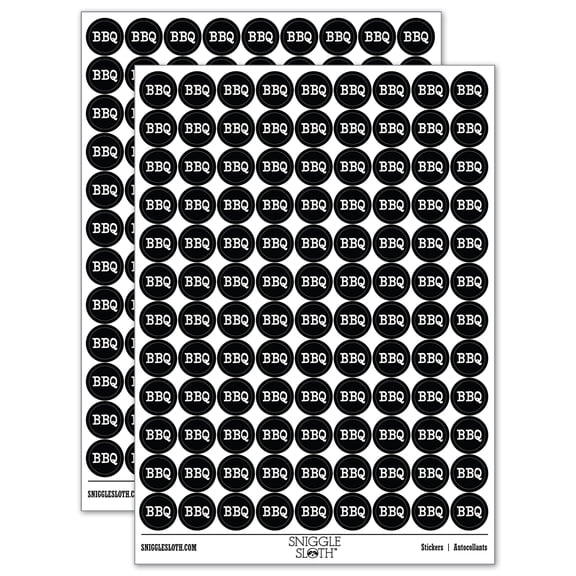 BBQ Fun Text 200+ Round Stickers - Black - Gloss Finish - 0.50" Size