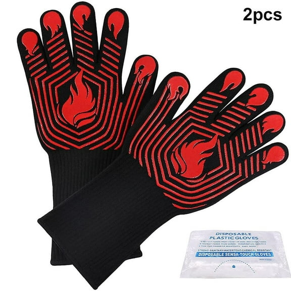 BBQ Gloves 1472°F Heat Resistant Fireproof Mitts Silicone Oven Mitts 1 Pair