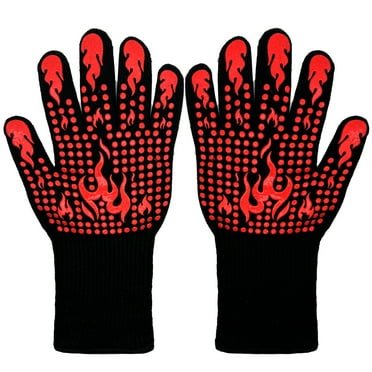 BBQ Gloves,1472℉ Heat Resistant Gloves with Silicone Non-Slip for Oven,Baking,Frying (Pack of 2)