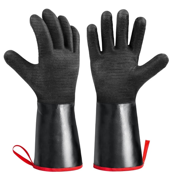 BBQ Gloves,932°F Thicken Heat Resistant Gloves for Grill BBQ,14" Waterproof Long Sleeve Pit Oven Mitts Gloves Grill Gloves for Fryer, Baking,Oven,Smoker,Fireproof,Oil Resistant Neoprene Coating