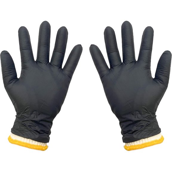BBQ Gloves Disposable Heat Resistant - 4 Reusable Cotton Liners & 100 Nitrile Gloves for Barbecue Smoker, Grilling, Cooking Hot Meat, Food Prep - 5Mil, Non-Slip Grip, Black Large