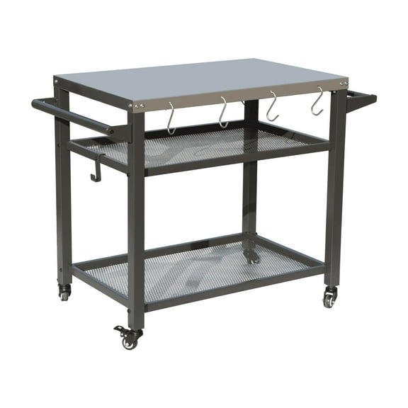 BBQ Grill 3-Shelf Outdoor Grill Table, Grill Cart with Wheels, Outdoor Pizza Oven and Food Prep Table, Blackstone Table with Stainless Steel Tabletop, Grill Stand for Blackstone Griddle for Outside B