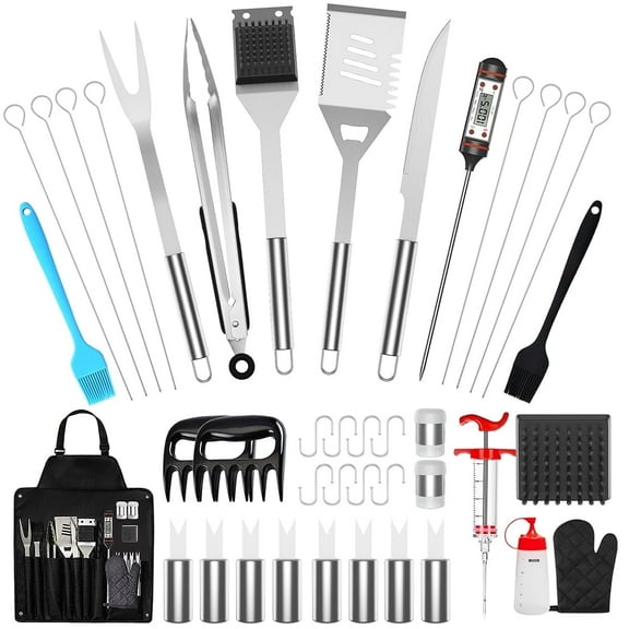 BBQ Grill Accessories,41PCS BBQ Tool Set, ExtraThick Stainless Steel Barbecue Utensils Cleaning Brush,Shovel Fork BBQ Accessories with Storage Bag for Camping Birthday Party on the Best BBQ Set Gift