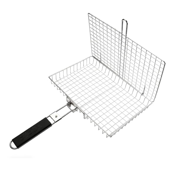 BBQ Grill Basket, Steel BBQ Grill Rack with Long Handle, Rectangular BBQ Grill Rack for Outdoor Grill Accessories, Multipurpose BBQ Grill Basket for Baking Drying Roasting
