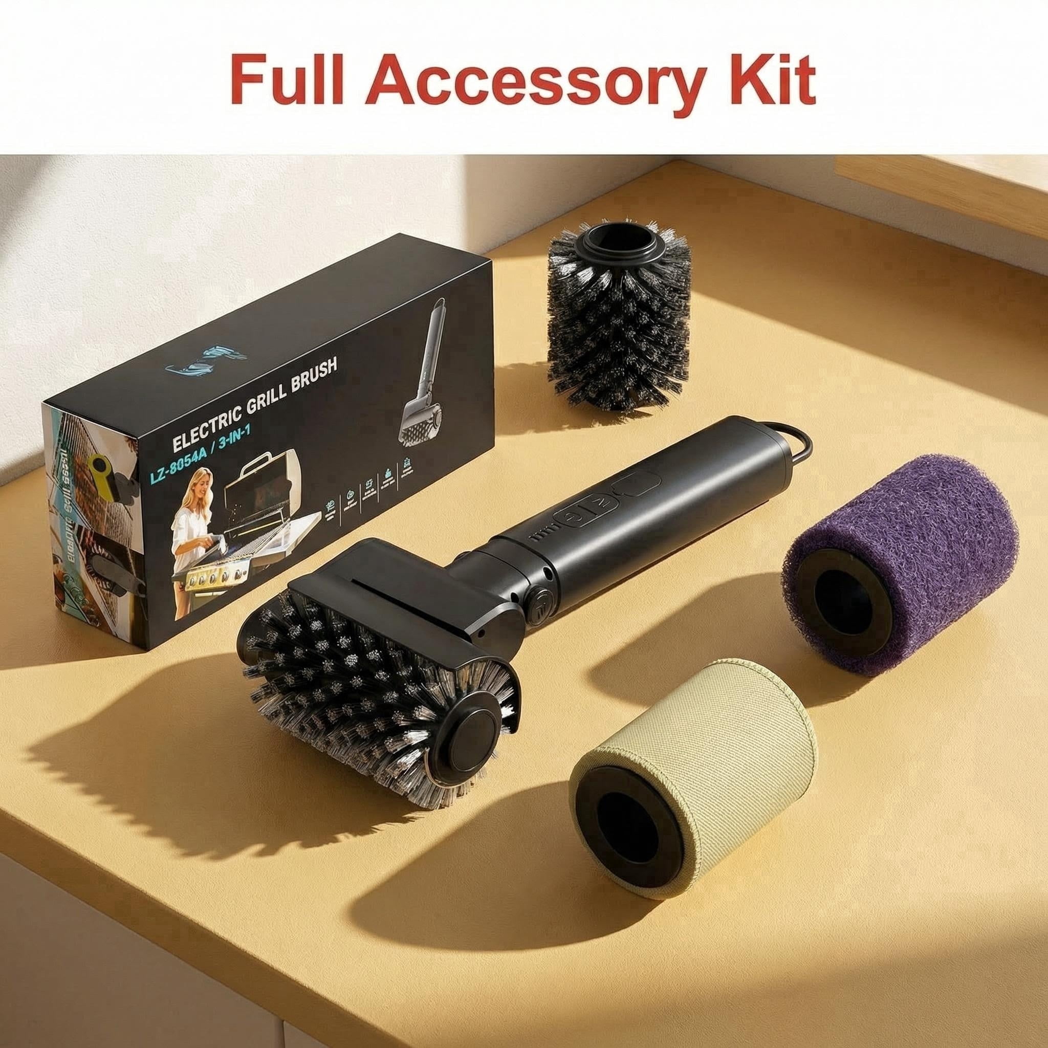 Electric Grill Brush for Outdoor, Cordless BBQ Grill Cleaner with 3 Heads, 150 Mins Runtime Rotary Grill Brush, 3-Speed and Angle Adjust Grill Cleaning Brush for Barbecue Grates