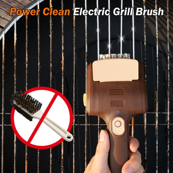 BBQ Grill Brush for Outdoor Grill, Cordless Electric Grill Cleaner with 700 RPM Stainless Steel Brush, Rechargeable Grill Cleaning Brush, Brown