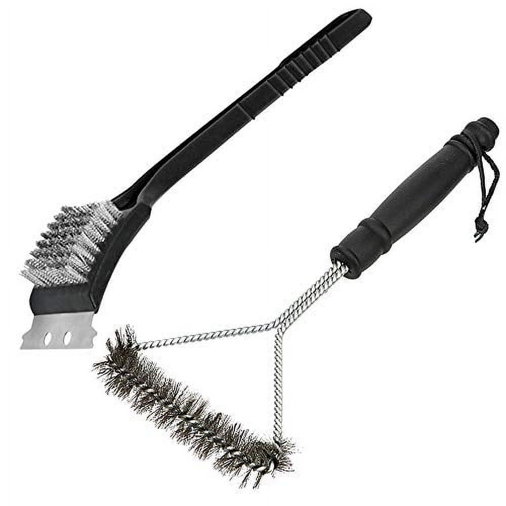 BBQ Grill Brush Set, Barbecue Grill Brush and Scraper, 12-Inch 3-Sided Grill Brush - Two Set for All Grill Cleaning, Great BBQ Grilling Accessories Gift - image 1 of 3