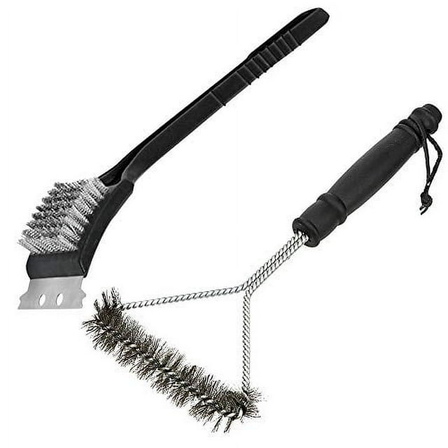 BBQ Grill Brush Set, Barbecue Grill Brush and Scraper, 12-Inch 3-Sided Grill Brush - Two Set for All Grill Cleaning, Great BBQ Grilling Accessories Gift