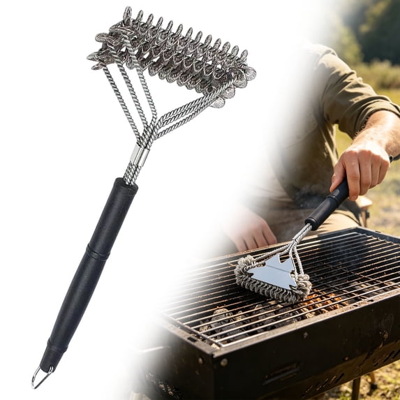 BBQ Grill Brush with Wide Scraper, Stainless Steel Cleaner for All Grates