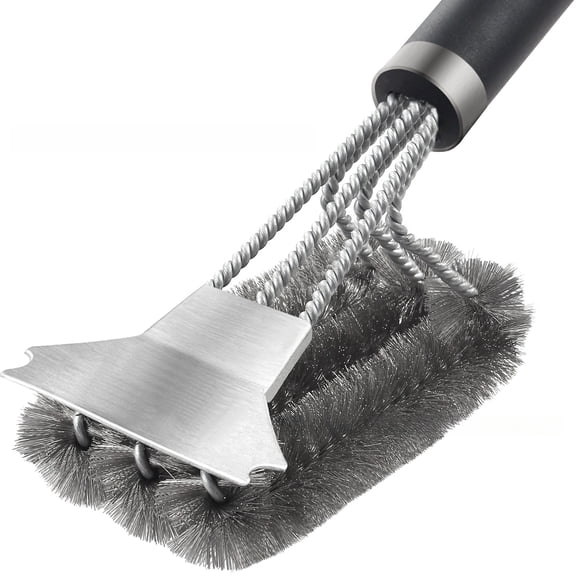 BBQ Grill Cleaning Brush, Stainless Steel Wire Brush with 3-in-1 Scraper Tool, Heavy Duty Grill Grate Cleaner for Barbecue, Outdoor Cooking, Gas Griddle