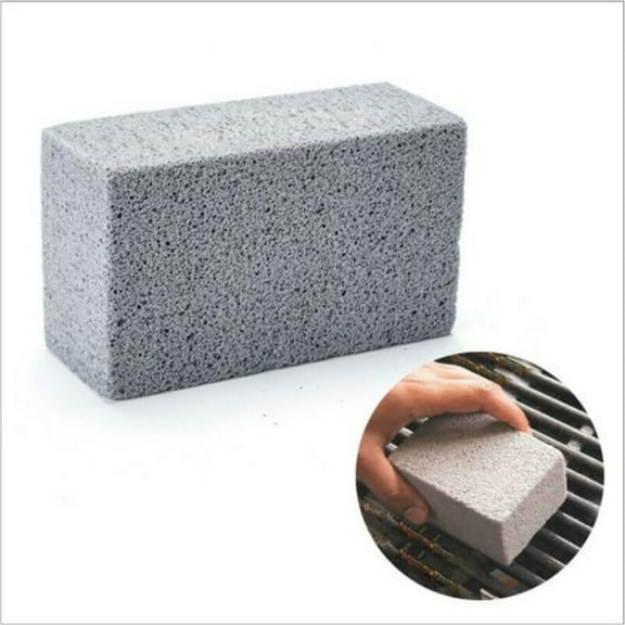 BBQ Grill Cleaning Stone with Sponge | Pumice Scrubber Tool for Baking Trays & Grates | 10x7x4cm Gray Stone | Easy to Carry & Use