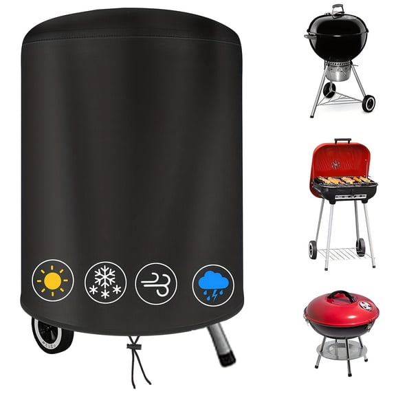 BBQ Grill Cover for Outdoor Grill, Waterproof, Weather Resistant, UV/ Fade Resistant with Adjustable Straps, for Weber 30 Inch Charcoal Kettle Grill, Round Kettle Grill Cover (30 Inch/Black)