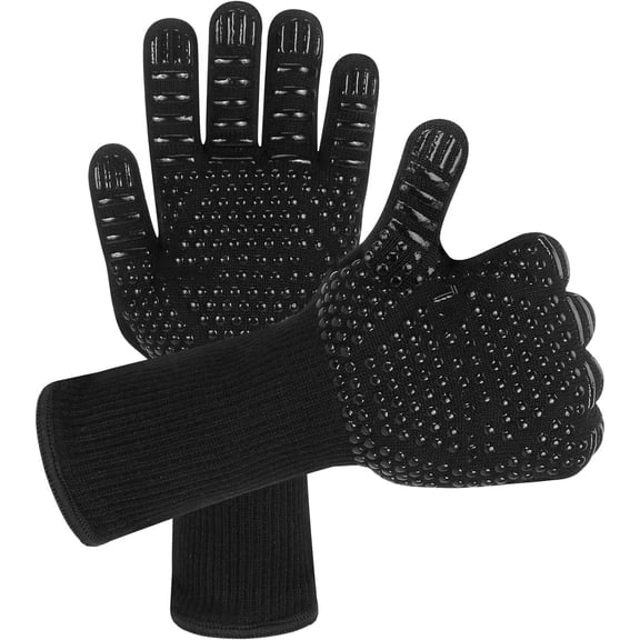 BBQ Grill Gloves, 1472F Extreme Heat Resistant Grilling Gloves Non-Slip Oven Mitts Potholder, Perfect for Barbecue, Cooking, Baking, 1 Pair (Black)(13" Length)